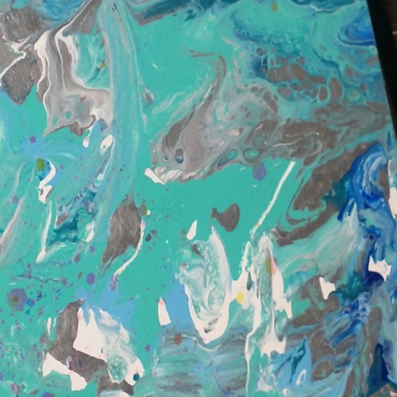 UNDERWATER FANTASY - Original Painting, 16x20 - Turquoise, Blues, Silver, White - Picture 4 of 16